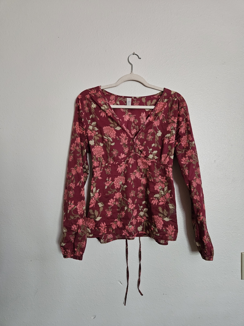 Old Navy Burgundy Floral V-Neck Long Sleeve Top